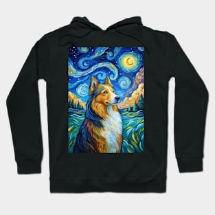 Adorable Shetland Sheepdog Dog Breed Painting in a Van Gogh Starry Night Art Style Hoodie